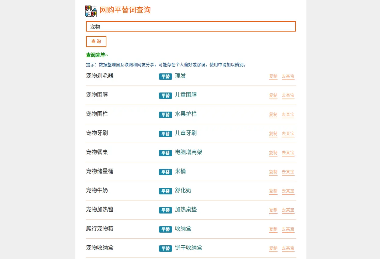 网购平替词查询首页插图 网购平替词查询