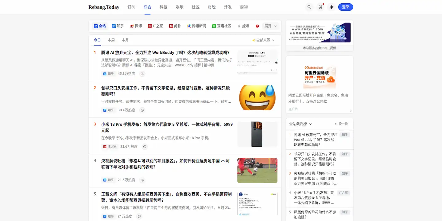 Rebang.Today官网首页插图 Rebang.Today全网热榜